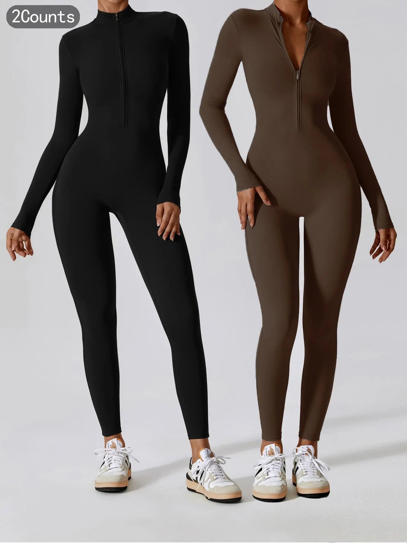 Women'S Solid Zip up Long Sleeve Sports Jumpsuit, Casual Sporty Comfy Jumpsuit for Yoga Gym Workout, Ladies Sportswear for All Seasons, All Season Activewear
